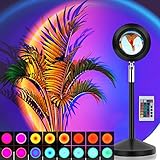 Sunset Lamp, Sunset Projection Lamp 16 Colors Helligkeit Einstellbar RGB Nachtlicht Kinder Rainbow 180° Rotation mit IR-Fernbedienung für Selfie Beleuchtung Schlafzimmer Wohnzimmer Party Lampe Deko