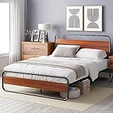 Zinus Soren Bett 140x200 cm - Höhe 30 cm - Metall Plattform Bettgestell mit Kopfteil und Fußteil - Braun