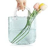 DBREAKS Glas Handtasche Vase, Tasche Glasvasen, Klare Handgemachte Vase, Kreative Bubble Handtasche Blumenvase, Dekorative Vase Glas Handtasche, Desktop Glaskorb Vase, Geldbörsenvase(Blau)