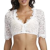 Generic Spitze Dirndlbluse Halbarm Weiß Sexy Dirndl Bluse Rundhals Damen Trachtenbluse