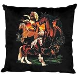 Fan-O-Menal Textilien Dekokissen mit Print - Pferde Kaltblut Isländer - Größe ca. 40 x 40 cm K12668 Farbe schwarz