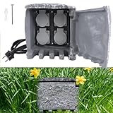 YRHome Steinoptik Gartensteckdose mit 4 Steckplätzen & Erdspieß Außensteckdose Mehrfachsteckdosen Steinsteckdose mit 3 m Kabel Universalstecker Garten-Steckdose Aussen IP44 Wasserdicht Grau