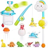 Badewannenspielzeug ab 1-6 Jahre, CRIOLPO Badespielzeug Baby Badewannen Spielzeug Wasserspielzeug Kinder mit Dusche, Wind-up Spielzeug No-Mold Dinosaurier Angelspiel, Spielzeug Geschenk Mädchen Junge