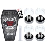 VANERIA 4 Paar Vampirzähne, 4 Größe Reißzähne für Cosplay Halloween mit Tube solide Klebstoff, Vampir Sarg Geschenk Box Design, Fake Reißzähne Vegan / Grausamkeit frei