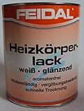 Feidal Heizkörperlack, Weiss Glänzend, hitze- und vergilbungsbeständig / 750 ml / hochglänzender Spezia l-Alkydharzlack für strapazierfähige Lackierungen auf Stahl-und Gussheizkörpern , Radiatoren pulverbeschichtet sowie Rohrleitungen bei Warmwasser- u. Dampfheizungen.