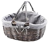 Kobolo Klappbügelkorb Weidenkorb Einkaufskorb mit Klapphenkeln und Textilfutter in grau aus Weide