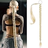 volumoon Geflochtenes Pferdeschwanz, 80CM Lange Pferdeschwanz Haarteil, Pferdeschwanz Verlängerung mit Haargummi, Synthetik Haarverlängerung, Natürliches Haarteil für Frauen DIY Braid Frisuren