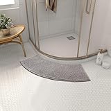 Badteppich rund,duschvorleger halbrund,Duschvorleger runddusche,Zottelige Duschmatte Viertelkreis rutschfeste Hochflor Gebogen Duschmatte,Waschbarer Badematte für Eckdusche (grau1)