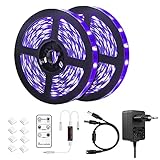 10M UV LED Schwarzlicht led Streifen Set mit Fernbedienung, 600 leds 395nm , 12 V/3 A, flexible Schwarzlicht Befestigungen für fluoreszierende Tanzpartys,Halloween Party Bühnenbeleuchtung (33ft)