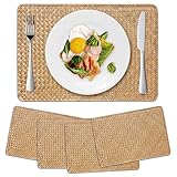 4 Stück Rechteckige Geflochtener Tischsets aus Natürliche Seegras, Rattan Gewebte Platzsets für Esstisch (43 x 30 cm)