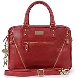 Catwalk Collection Handbags - Damen Leder Schultertasche Groß - Aktentasche für Notizbuch A4 - Laptoptasche 13 14 Zoll - Sienna - Rot