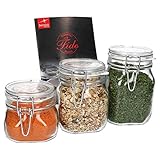 MamboCat 3er Set Fido Gläser mit Bügelverschluss I Einmachglas Drahtbügel in 3 Größen I Bügelglas 500ml - Vorratsglas 750ml - Drahtbügelglas 1L I Runde Glasbehälter zur Aufbewahrung