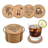 lompyeu Untersetzer Gläser, 12 Stücke Kork Untersetzer mit Untersetzer-Halter, Saugfähig Glasuntersetzer Bierdeckel, Deko für Tisch Wohnzimmer