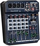 Depusheng T6 Audio-Mixer 6-KANAL-DJ-Soundcontroller-Schnittstelle mit USB-Soundkarte für PC-Aufnahme, XLR-Mikrofonbuchse PLUS KOPFHÖRBUCHSE, 5-V-USB-Stromanschluss, FX 16-Bit-DSP-Prozessor