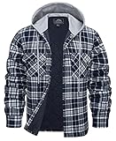 KEFITEVD Thermohemd Herren Wattiert Flanellhemd Warm Winter Hemdjacke Lässig Hoodie Weich Kariert Holzfällerjacke Gefüttert Übergangsjacke Dunkelblau XL