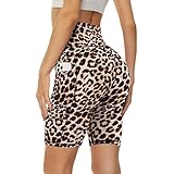 Missluck Radlerhose Damen mit Taschen Kurze Sporthose Hohe Taille Leggings Blickdicht Shorts Sommer Hose für Yoga Gym (Leopard,S-M)