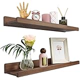 Wood Wedge Wandregal 60cm, Regal Wand Holz 2er-Set, Hängeregal Wandhalterung Regalbrett, Modern Schweberegal, Schmales Bilderleiste für Badezimmer, Wohnzimmer, Küche, Schlafzimmer (Nussbaum)