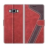 MOBESV Handyhülle für Samsung Galaxy J7 2016 Hülle Leder, Samsung Galaxy J7 2016 Klapphülle Handytasche Case für Samsung Galaxy J7 2016 Handy Hüllen, Modisch Rot
