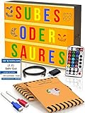 LED Lightbox mit Buchstaben – A4 Leuchtkasten mit Farbwechsel, MEGA Set 254 farbige Buchstaben und Emojis inkl.8 XXL Emojis 10 leeren karten 2 marker 1,5m USB Kabel, Netzteil, Fernbedienung mit Dimmer