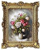 Lnxp Wunderschönes Gemälde Stillleben 56x46 cm P. Sorel Bilder Barock Antik Repro Rahmen Blumen Vase Rose Rot Blumenparadise 50B