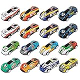 AEKZOX 16 Stück Spielzeugautos Set Metall Mini Rennauto Aufziehautos mit Rückzug Kleines Auto Spielzeug für Kinder Jungen und Mädchen