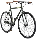 BIKESTAR Singlespeed 700C 28 Zoll City Stadt Fahrrad Fixie | 53 cm Rahmen Rennrad Retro Vintage Herren Damen Rad | Grün & Beige | Risikofrei Testen
