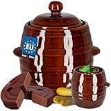 KOTARBAU® Gärtopf 5 L Steinguttopf mit Deckel und Beschwerungsstein Hermetisch Sauerkrauttopf Gurkentopf Keramiktopf Tontopf Einmachtopf Steingut Steinzeuggefäß Braun