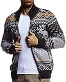 Leif Nelson Herren Strickjacke Stehkragen Norwegerjacke Schwarze Winterjacke Freizeitjacke Männer Jacke für Weihnachten Winter Norweger Muster Übergangsjacke Slim Fit LN20759 L Anthrazit