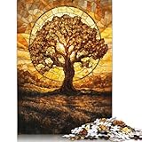 Bernsteinbaum-Buntglas-Puzzle, Dekompressionsspielzeug, 100% recycelter Karton, Puzzle für Erwachsene, Teenager, Vatertagsgeschenke, 1000 Teile (75 x 50 cm)