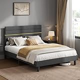 VASAGLE Polsterbett, Doppelbettgestell, Bettgestell, passend für 140 x 200 cm Matratze, verstellbares gepolstertes Kopfteil, Bettrahmen, Metall, Massivholz, modern, schiefergrau RMB504G01