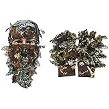 Huenco Tarnung Gesichtsmaske 3D Leaf Stereo Türkei +1 Paar Angeln Jagd 3D Leaf Handschuhe Outdoor Sport Jagd Ghillie Anzüge