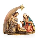 Kleine Krippen-Figur: Weihnachtskrippe, Deko Krippe Weihnachten & Advent, Tischkrippe, Weihnachtsfiguren zum Hinstellen Innen, Weihnachtsdeko Figuren, Dekofigur Klein Heilige Familie, 12 x 11,5 cm