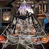 Halloween Deko Spinnennetz, 700 cm Halloween Spinnennetz + 90cm Riesen Spinne Halloween + 20 Kleine Halloween Spinne + 40g Spinnenweben Deko, für Garten, Spukhaus Halloween Deko Outdoor