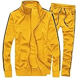 MACHLAB Herren Activewear Full Zip Warm Trainingsanzug Sport Set Casual Sweat Suit - Gelb - Medium