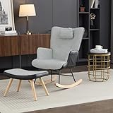 Chippendale Muster Schaukelstuhl mit Seitentasche Schaukelstuhl, hohe Elastizität Schaumstoffkissen mit Fußstütze und Kopfstütze, Wohnzimmer Sessel, kariert Schlafzimmer Sessel