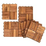 Herrselsam Holzfliesen Terrassenfliesen, 30x30 cm Holzfliesen aus Akazien Holz, 12 Latten Fliese 1m², Bodenfliesen geeignet als Terrassenfliesen und Balkonfliesen(11 Stück)