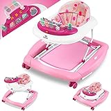 KIDIZ® 4in1 Lauflernhilfe Babywalker Spiel- und Lauflernwagen Gehfrei Schaukelfunktion Babywippe mit Rollen, Licht, Musik,Spielecenter Esstisch Laufstuhl Laufhilfe babys ab 6 Monaten Klappbar Rosa