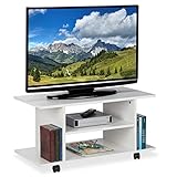 Relaxdays TV Board mit Rollen, 4 offene Ablagen, fahrbarer Couchtisch, für Geräte, CDs, DVDs, HBT 40 x 80 x 40 cm, weiß, Weiss/Opulenter Garten