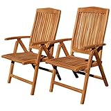 ALEOS. Teak Design Hochlehner Gartensessel Gartenstuhl Sessel Holzsessel Klappsessel Gartenmöbel Holz sehr robust 7fach-verstellbar Modell: Tobago, Größe:2 Stück