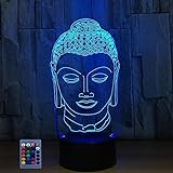 HPBN8 Ltd 3D Buddha Statuen Lampe USB Power 7/16 Farben Fernbedienung Optical Illusion 3D LED Lampe Formen Kinder Schlafzimmer Nacht Licht