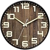 NUOVO Wanduhr, rund, aus Kunststoff, Holzimitat, geräuschlos, Keine Antwort, alte große Zahlen, Wohnzimmer, Schlafzimmer, Küche (30 cm)