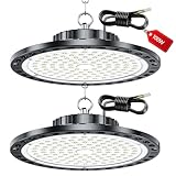 LAMLAMCK LED Hallenstrahler - 2 Stück 100W 10000 LM UFO Hallenbeleuchtung LED mit Transformator, IP65 Wasserdicht Werkstatt Deckenleucht, 6500k UFO Industrielampe für Garage Fabriken Geschäft
