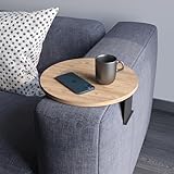 Couch-Tablett Armlehne, Einstellbarer Sofa-Tablett, Getränkehalter, spezielles Design praktischer Metallhalterung, Sitzgarnitur Ablage, Durchmesser ⌀ 35 cm (Holz-Optik)