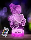 Nice Dream Teddybär Nachtlicht für Kinder, 3D Illusion Lampe Kinderzimmer LED Licht, Fernbedienung 16 Farbwechsel Dimmbar, Weihnachtsgeschenke für Mädchen Junge Wohnzimmer Schlafzimmer Dekor