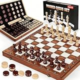 Perbabe 2 in 1 Schachspiel Magnetisches Schachbrett Holz 39x39cm Handgefertigtes Schachbrett aus Echtholz Faltbares Magnetisches Schachspiel für Kinder Erwachsene, Reisen Familie Aktivitäten Geschenk