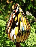 Gartenkugel Massivglas ROBUST, 33 cm XXL Form Tropfen, edler Tropfen handgefertigt gold mit verschieden gefärbten Tupfen Gartenkugeln, Gartendeko FROSTSICHER, lichtbeständig und WINTERFEST, Sonnenfän