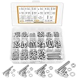 VIGRUE 535 Stück M3 M4 M5 M6 Sechskantschrauben Edelstahl A2 Schrauben Set mit Muttern Unterlegscheiben DIN933 Bolzen Vollgewindeschrauben Maschinenschrauben Gewindeschrauben zur Reparatur