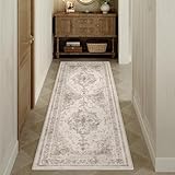 HUGEAR Vintage Beige Waschbarer Teppich 60x180cm LäUfer Flur rutschfest Weich Vorzimmer Tepich Kurzflor Schlafzimmer Retroteppiche KüChe Bedroom Brücken Hallway Carpet