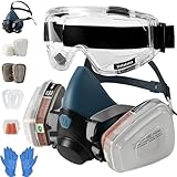 Tigvio Atemschutzmaske, Gasmaske Set, Staubmaske Staubschutzmaske für Lackieren Dämpfe Schutz Schleifen, Staubmasken Atemschutz Feinstaub, Schutzmaske mit Schutzbrille, Staubmaske mit Filter