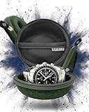 AKIELO Uhrengehäuse – Reise Uhrenbox Reinigungstuch und Geschenkbox – Für Männer und Frauen Armbanduhren und Smart Watch bis 54mm (Waldgrüne Ausgabe)